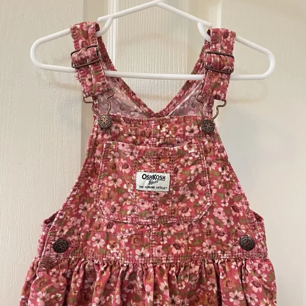 Oshkosh B'gosh Pink Floral Corduroy Overall Dress Jumper Girls Size 3T
